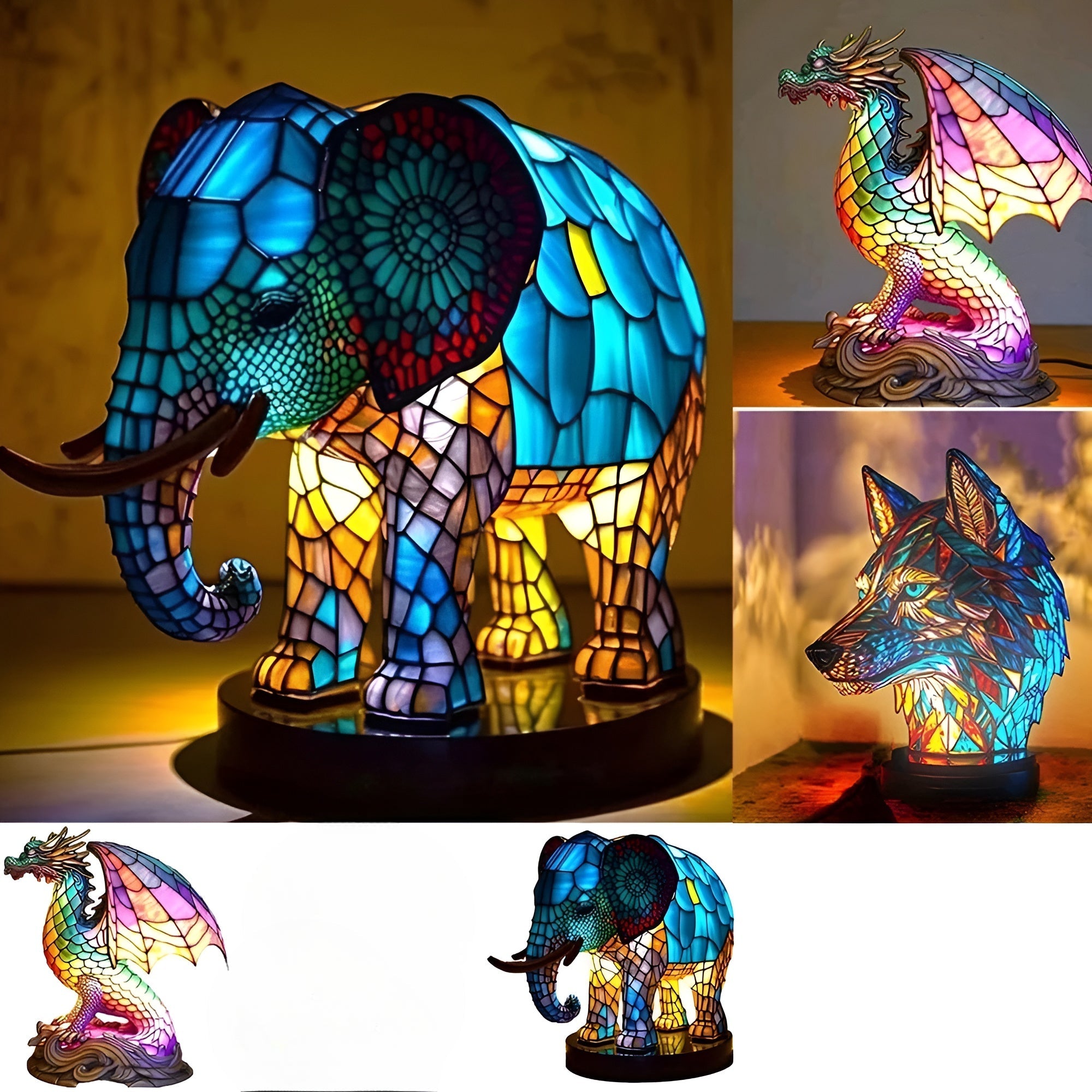 MystiLight – Tafellamp met Dierenmotief (Draak of Olifant)