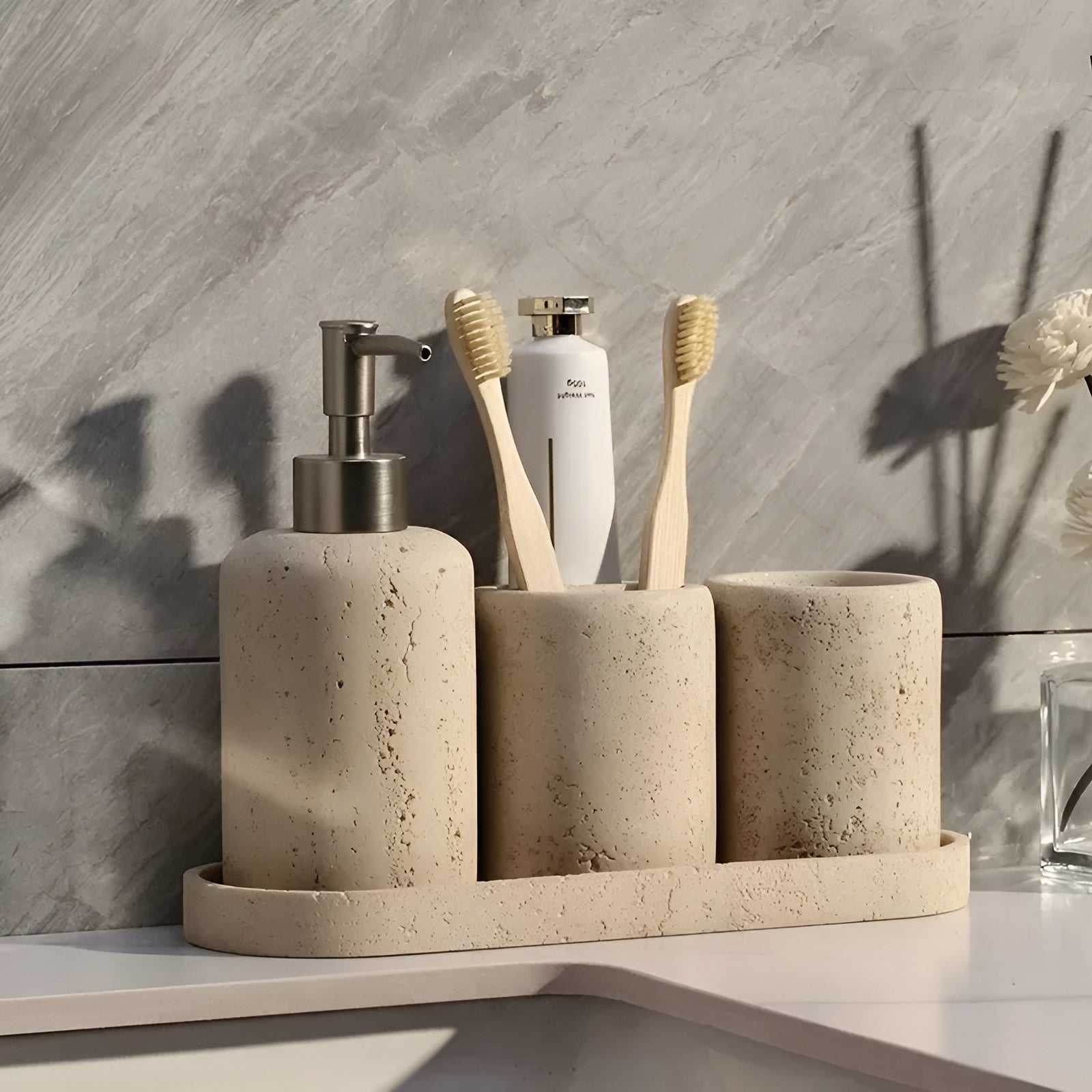 Marbelle Bath Set – Luxe Marmor Badaccessoires in 3-delige Set