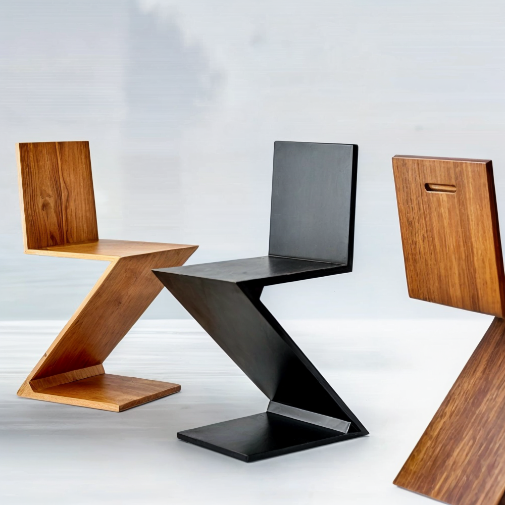 Zéphyr Chair – Moderne Houten Designstoel in Geometrische “Z”-Vorm